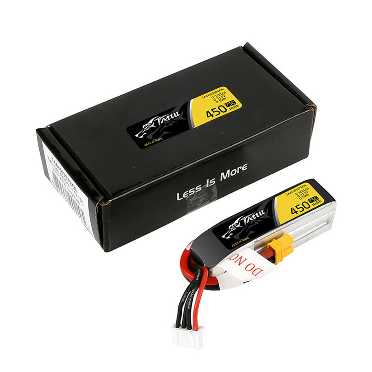 Tattu 450mAh 11.1V 75C 3S1P Lipo Battery Pack With XT30 Plug - Long Size For H Frame Tattu 450mAh 11.1V 75C 3S1P Lipo Battery Pack With XT30 Plug - Long Size For H Frame